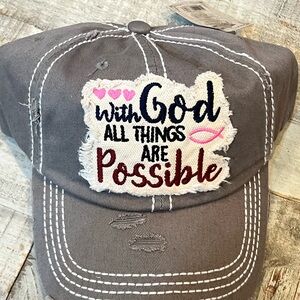 Gray Embroidered Cap with Inspirational Quote